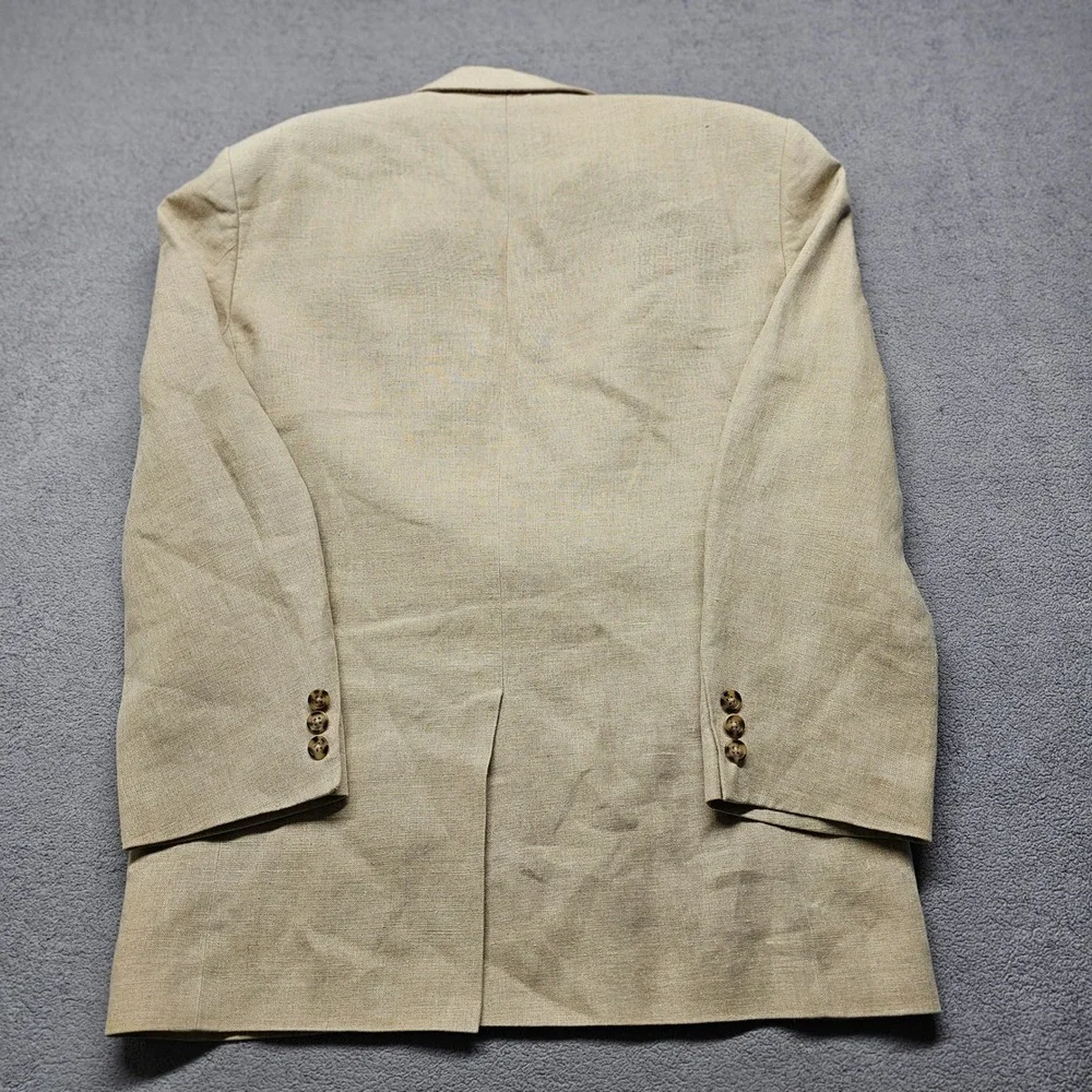 AKA Eddie Bauer Mens 38R Linen Blazer Tan Oatmeal 2 Button Sport Coat Regular